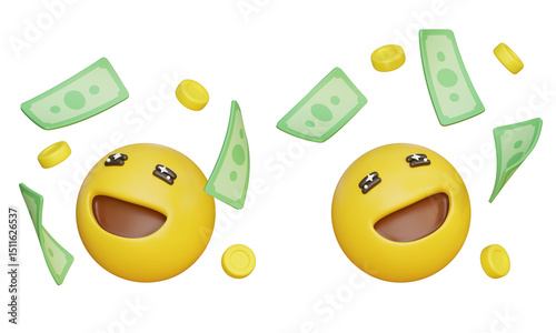 Tablou pe pânză Emoticon excited to see money falling from the sky 3D Icon
