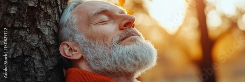 Breathe Deep. Handsome Adult Man Enjoying Fresh Air from Trees, Embracing Calmness in the Park