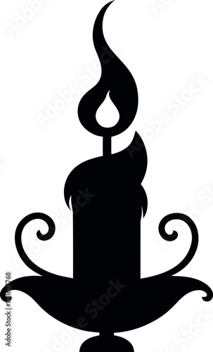 Old fashioned lit candle / candlestick on holder flat icon 