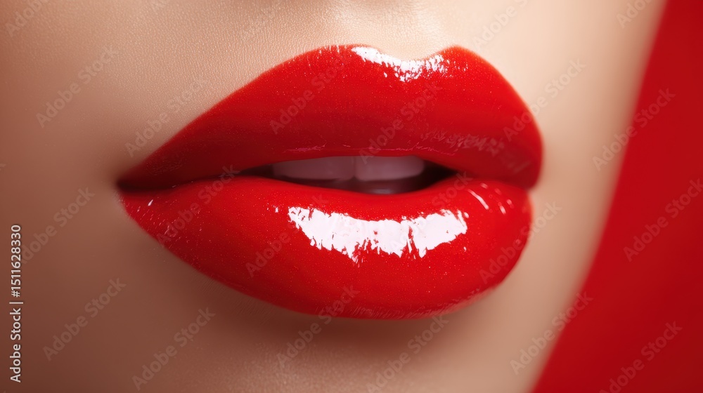 Close-up of Sensual Red Lips with Gloss Close-up of Sensual Red Lips with Gloss
