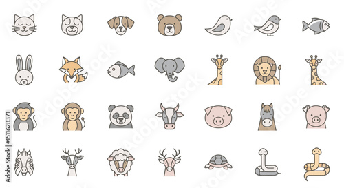 Animals icons, set of line icons, icon sheet. Editable strokes