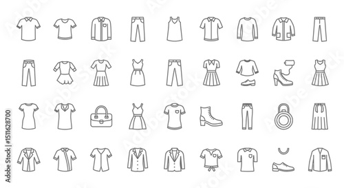 Clothing icons, set of line icons, icon sheet. Editable strokes