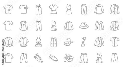 Clothing icons, set of line icons, icon sheet. Editable strokes
