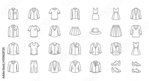 Clothing icons, set of line icons, icon sheet. Editable strokes