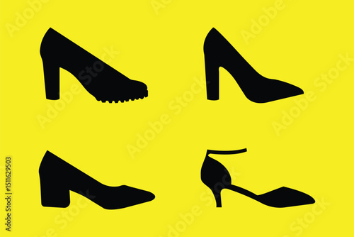 Collection of high heel silhouette on white background, high heel silhouette bundle. Womens black high heel shoes. Sale banner template. Female sexy shoes, patent leather shoes. EPS 10. 