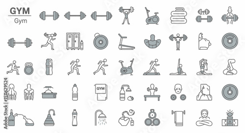 Gym icons, set of line icons, icon sheet. Editable strokes