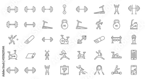 Gym icons, set of line icons, icon sheet. Editable strokes