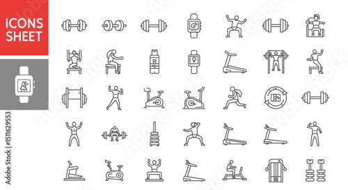 Gym icons, set of line icons, icon sheet. Editable strokes