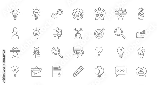Idea icons, set of line icons, icon sheet. Editable strokes