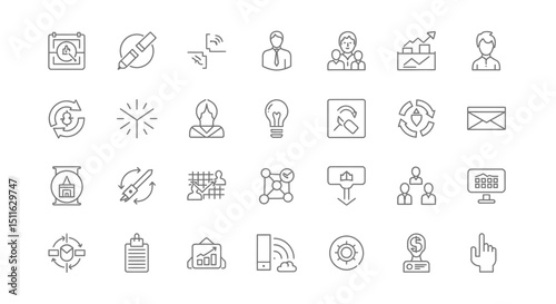 Idea icons, set of line icons, icon sheet. Editable strokes