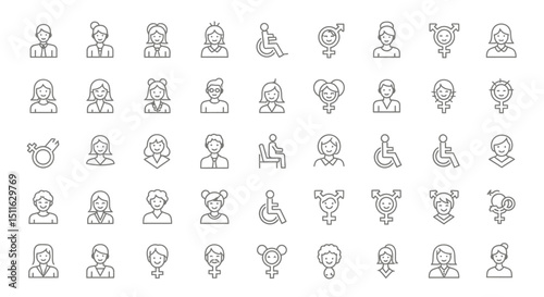 Inclusivity icons, set of line icons, icon sheet. Editable strokes