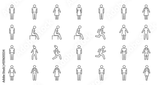 Man and Woman icons, set of line icons, icon sheet