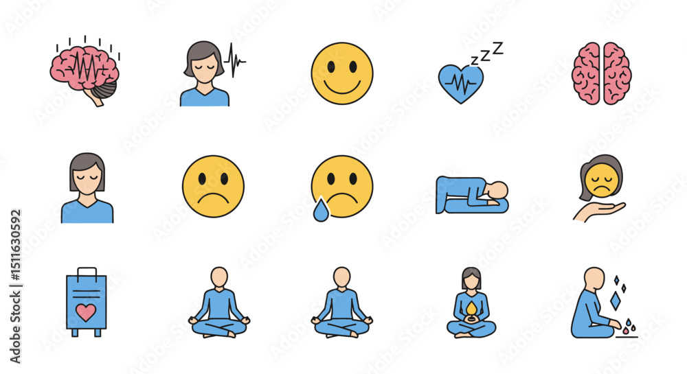 Fototapeta premium Mental Health icons, set of line icons, icon sheet