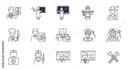 Profession icons, set of line icons, icon sheet