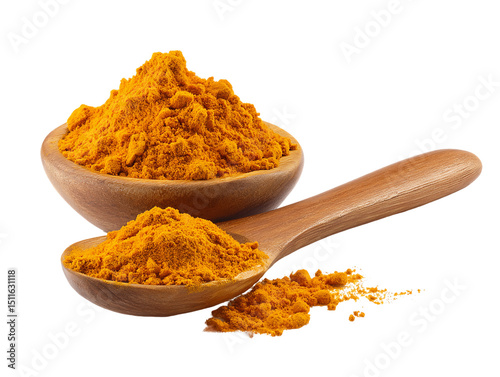 Wallpaper Mural Golden Turmeric Powder in Wooden Spoon and Bowl, PNG Torontodigital.ca