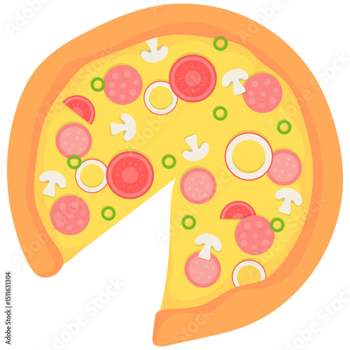 Pepperoni Pizza Slices. Pepperoni pizza illustration food art vector.