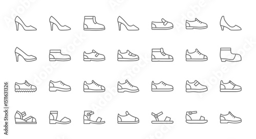 Shoes icons, set of line icons, icon sheet