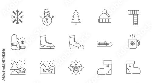 winter icons, set of line icons, icon sheet