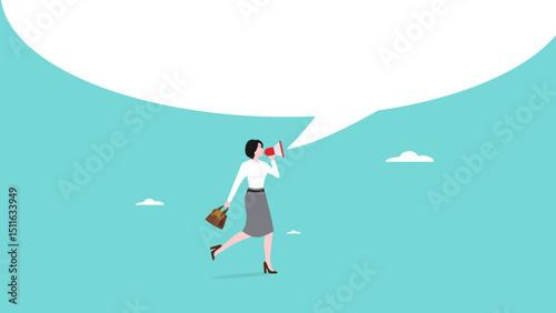 woman thinking with big think bubble, big idea or solution for business growth or career success, innovation to solve problems concept vector illustration with flat design style