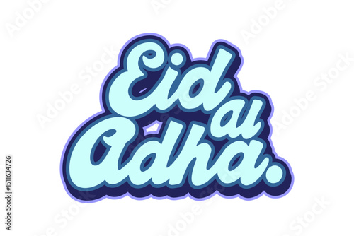 Chunky blue graffiti lettering “Eid al-Adha” with bold outline on transparent background. Urban Islamic street art perfect for Qurban celebration, modern Muslim design, and Eid projects.
