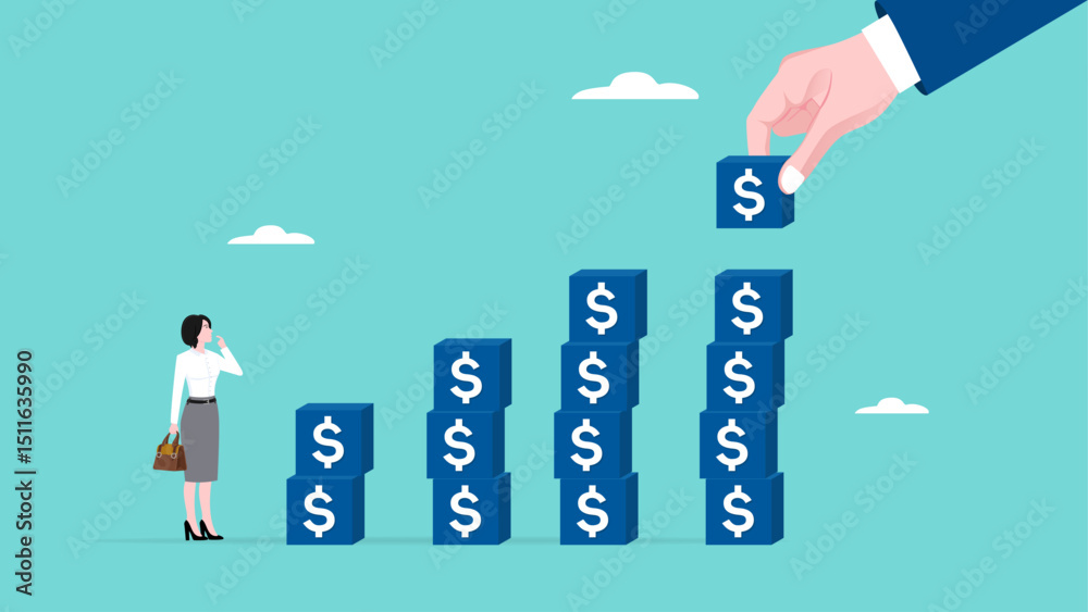 Obraz premium passive income from investments, investment dividends increase, market value of equity concept, businesswoman hand put dollar box on financial growth chart vector illustration
