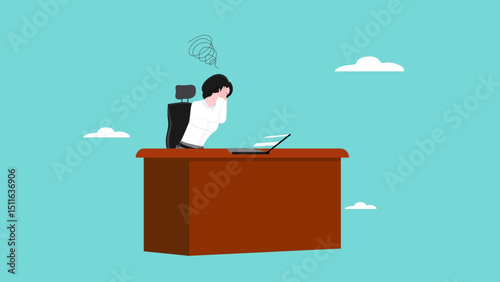 business woman working on computer at work desk concept vector illustration, office worker or freelancer