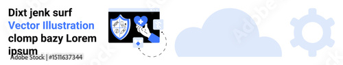 Shield with medical cross, cloud, gear symbolizing data security, cloud computing, and automation. Ideal for technology, healthcare, cybersecurity, medical apps software productivity simple