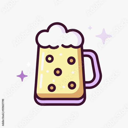 Beer Mug Icon | Flat Drink Illustration with Foam and Bubbles