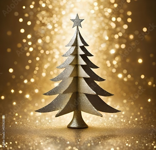 abstract christmas tree on a golden shiny background