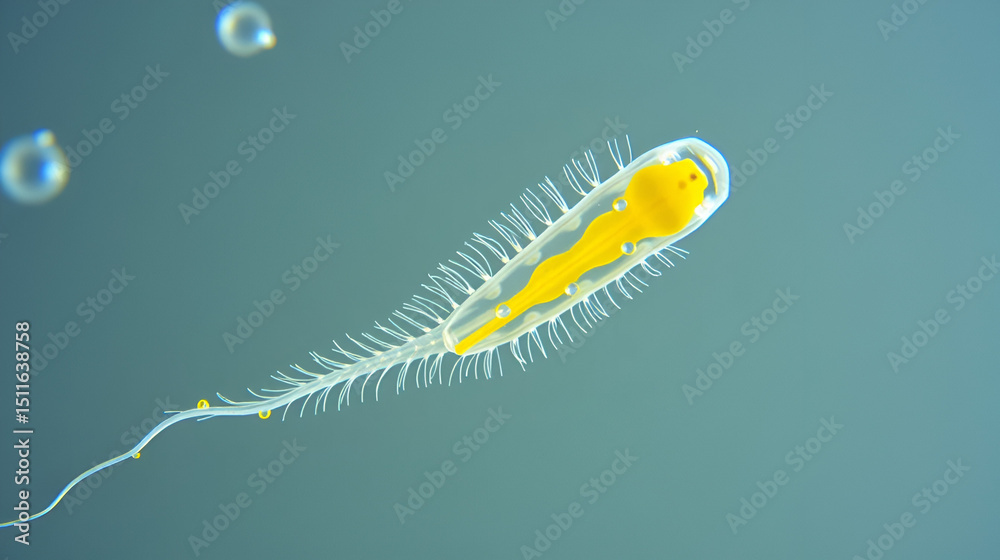 Obraz premium Paramecium caudatum is a genus of unicellular ciliated protozoan and Bacterium under the microscope.