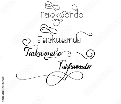 Personalized Taekwondo Emblem Logos with Artistic Calligraphy Typography, Modern Taekwondo Text Logo Design