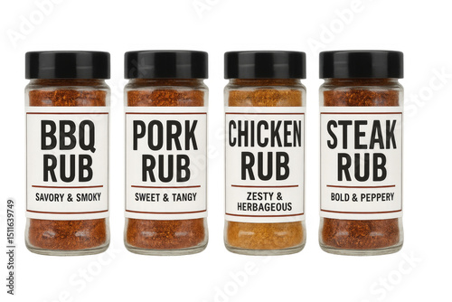 Fototapeta Naklejka Na Ścianę i Meble -  Spice rubs for bbq, pork, chicken, and steak on transparent background