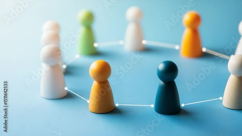 Colorful wooden figures connected in a circle representing teamwork and collaboration