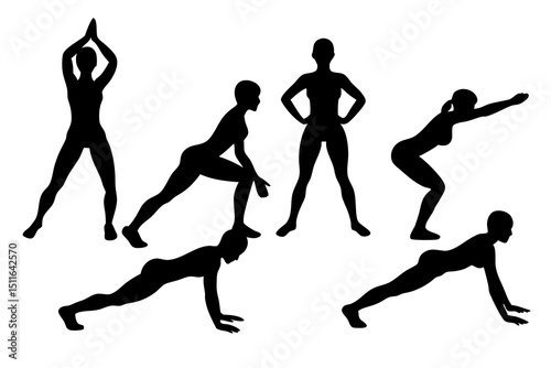 Silhouettes of People Performing Various Exercises