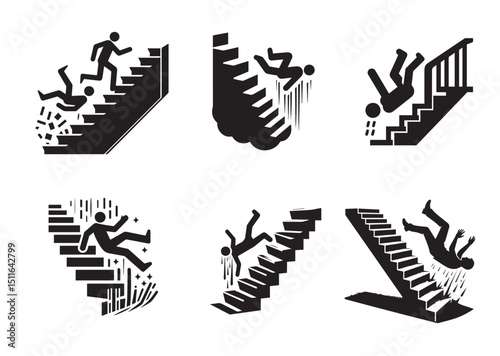 Falling Down Stairs Silhouette Vector Set