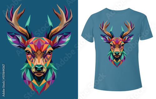 Geometric deer Head vibrant colors abstract Vector design For T-shirt print.