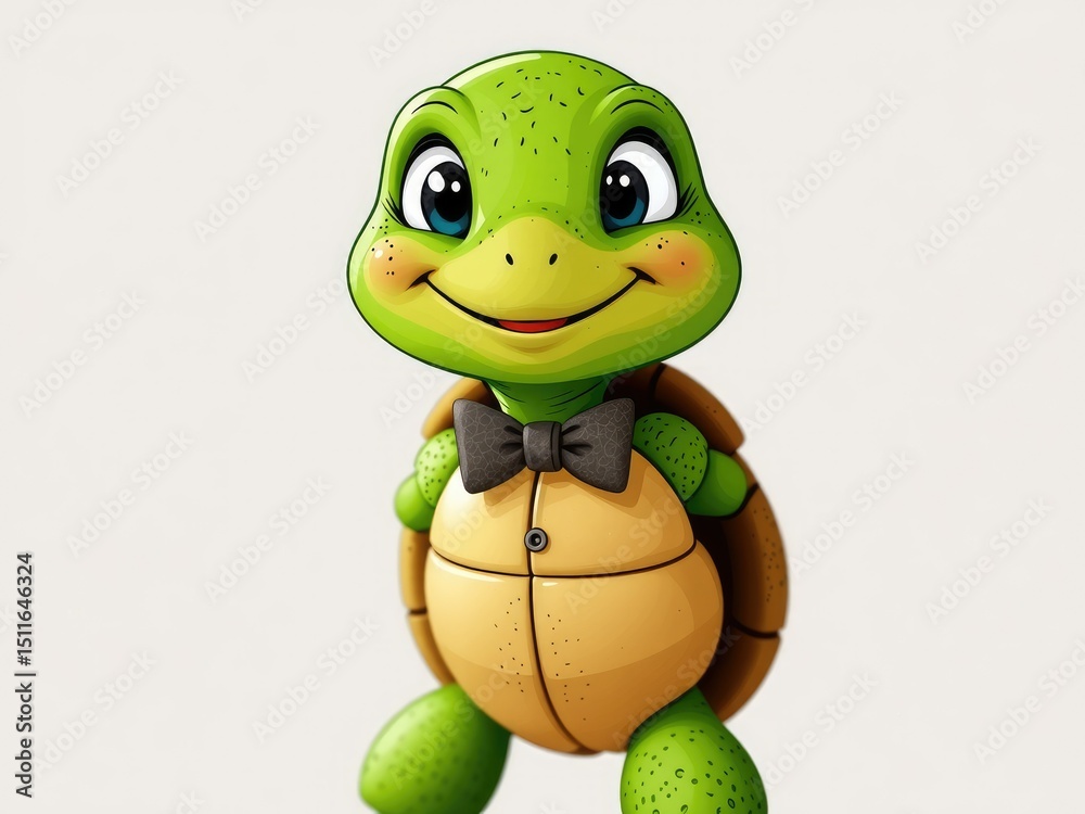 Fototapeta premium Cute Cartoon Turtle in Bowtie - Happy Expression