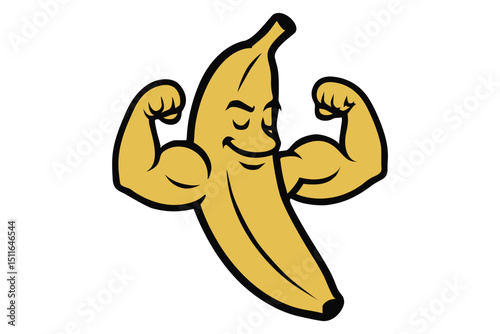 Vector illustration of muscular cartoon banana flexing arms representing strength and energy