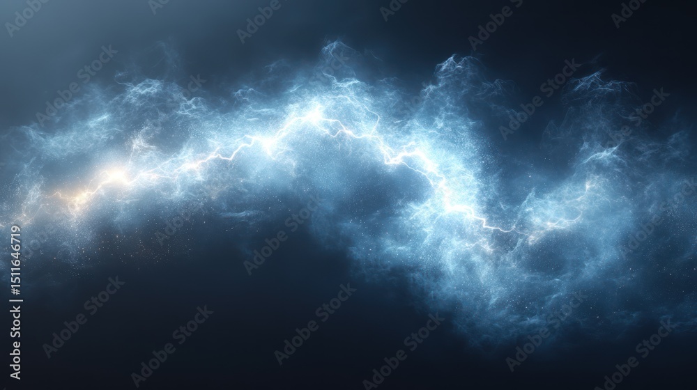 Fototapeta premium Powerful storm clouds with lightning in dark sky. Possible use Sci-fi, fantasy, abstract background