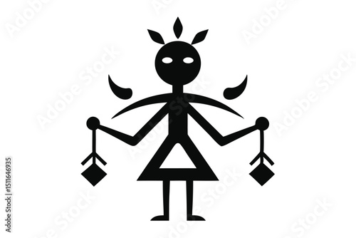 Matir thala with tribal Warli art in black and white rustic theme vector art illustration