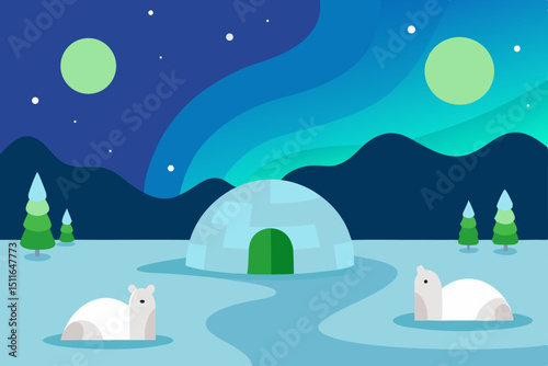 winter landscape with moon