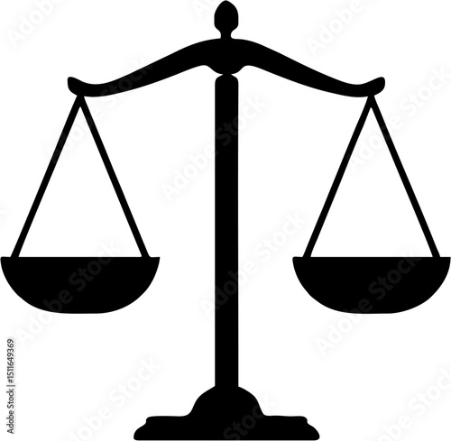 Classic Vector Silhouette of the Scales of Justice, Representing Law, Equality, Balance, Fairness, Court Proceedings, Legal System, Judgment, Ethics, Impartiality, and the Concept of Truth and Equity 