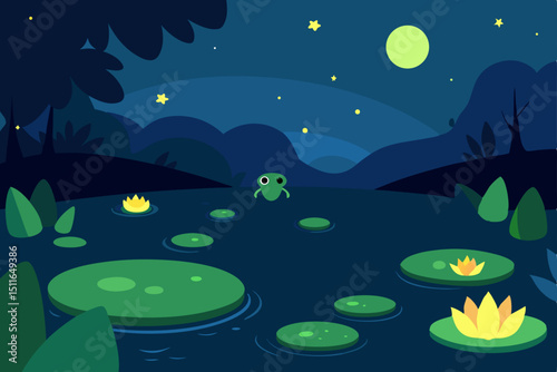 night landscape with moon and stars