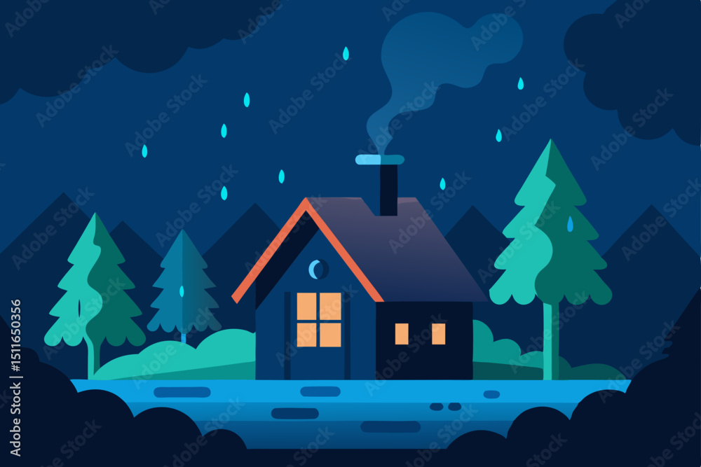 Naklejka premium winter landscape with house