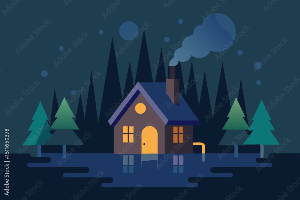 Fototapeta premium winter landscape with house