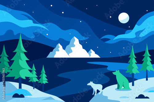 arctic night scene with northern lights  snow cove.svg