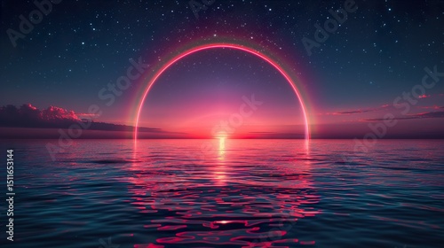 A magical rainbow stretching across a starry twilight sky. HD 8k eid wallpaper photographic image