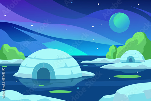 cartoon frozen tundra with icy boulders  northern