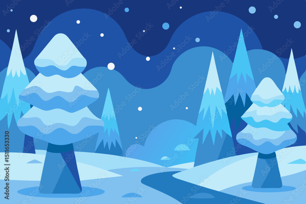 Naklejka premium cartoon icy forest with frozen trees soft snowfal 