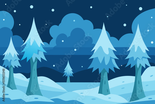 cartoon icy forest with frozen trees  soft snowfal.svg